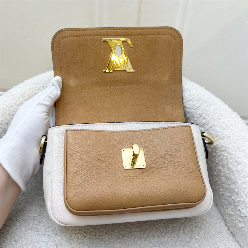 LV Lockme Tender Flap Bag in Beige and Caramel Grained Calfskin and GHW