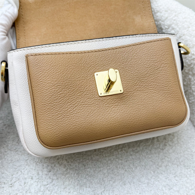 LV Lockme Tender Flap Bag in Beige and Caramel Grained Calfskin and GHW