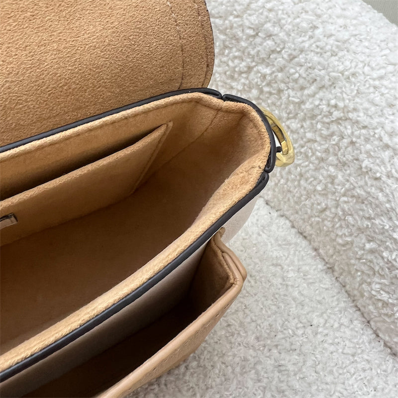 LV Lockme Tender Flap Bag in Beige and Caramel Grained Calfskin and GHW