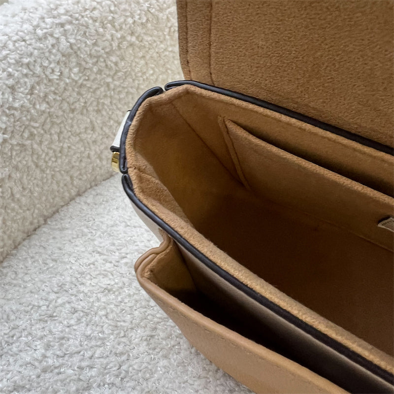 LV Lockme Tender Flap Bag in Beige and Caramel Grained Calfskin and GHW