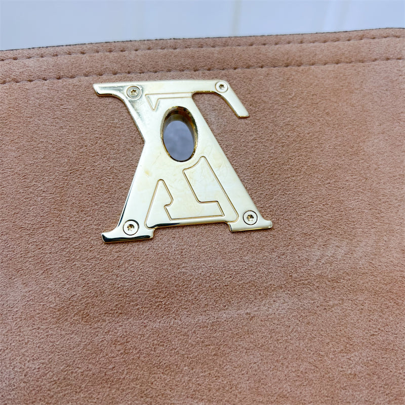 LV Lockme Tender Flap Bag in Beige and Caramel Grained Calfskin and GHW