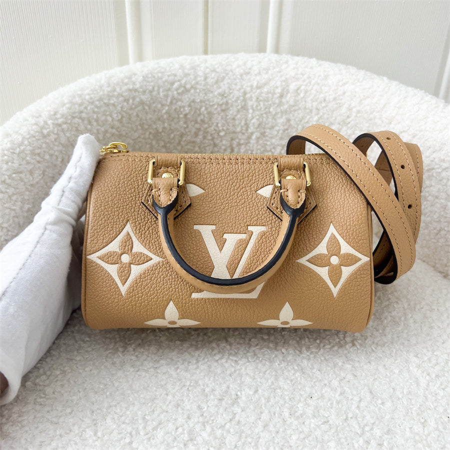 LV Nano Speedy in Arizona Beige / Crème Beige Monogram Empreinte Leather