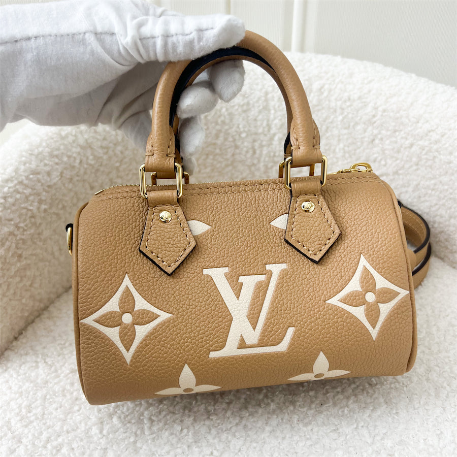 LV Nano Speedy in Arizona Beige / Crème Beige Monogram Empreinte Leather