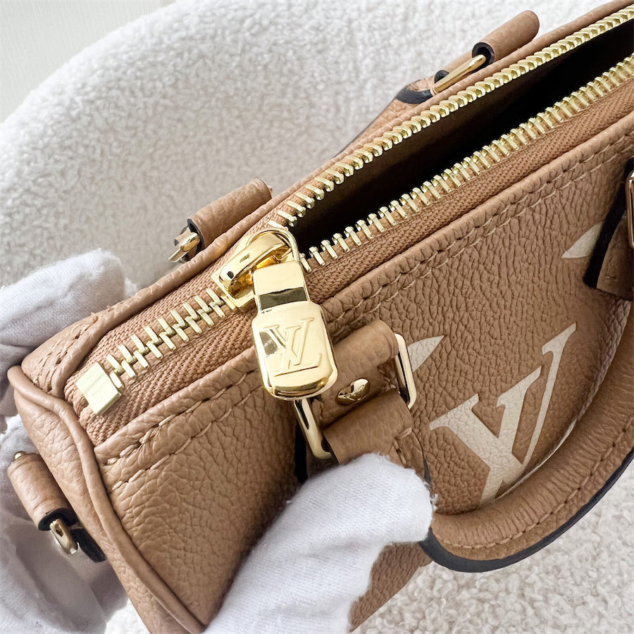 LV Nano Speedy in Arizona Beige / Crème Beige Monogram Empreinte Leather