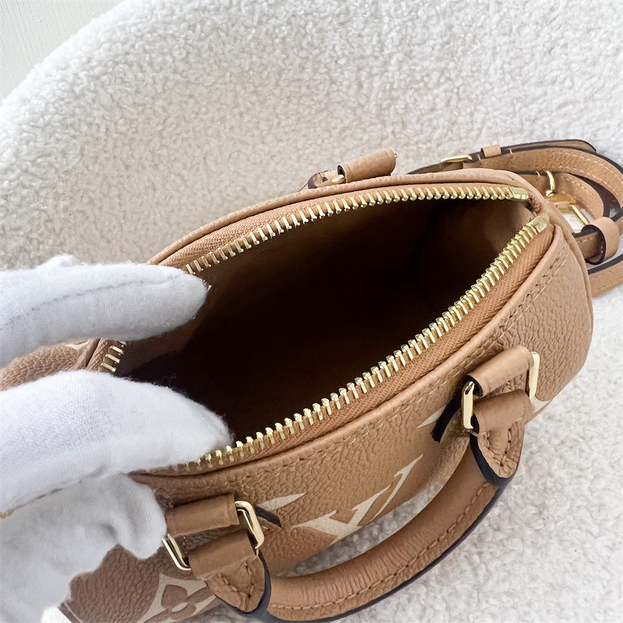 LV Nano Speedy in Arizona Beige / Crème Beige Monogram Empreinte Leather