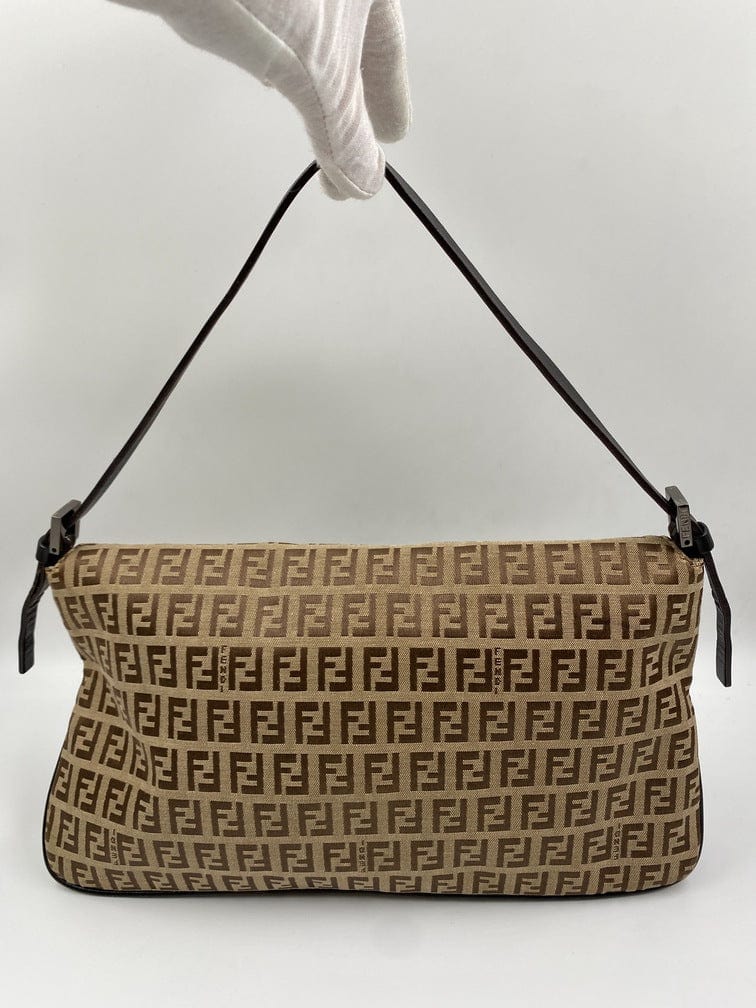 Fendi Vintage Zucchino Double Flap Bag in Classic Zucchino Beige Brown Canvas