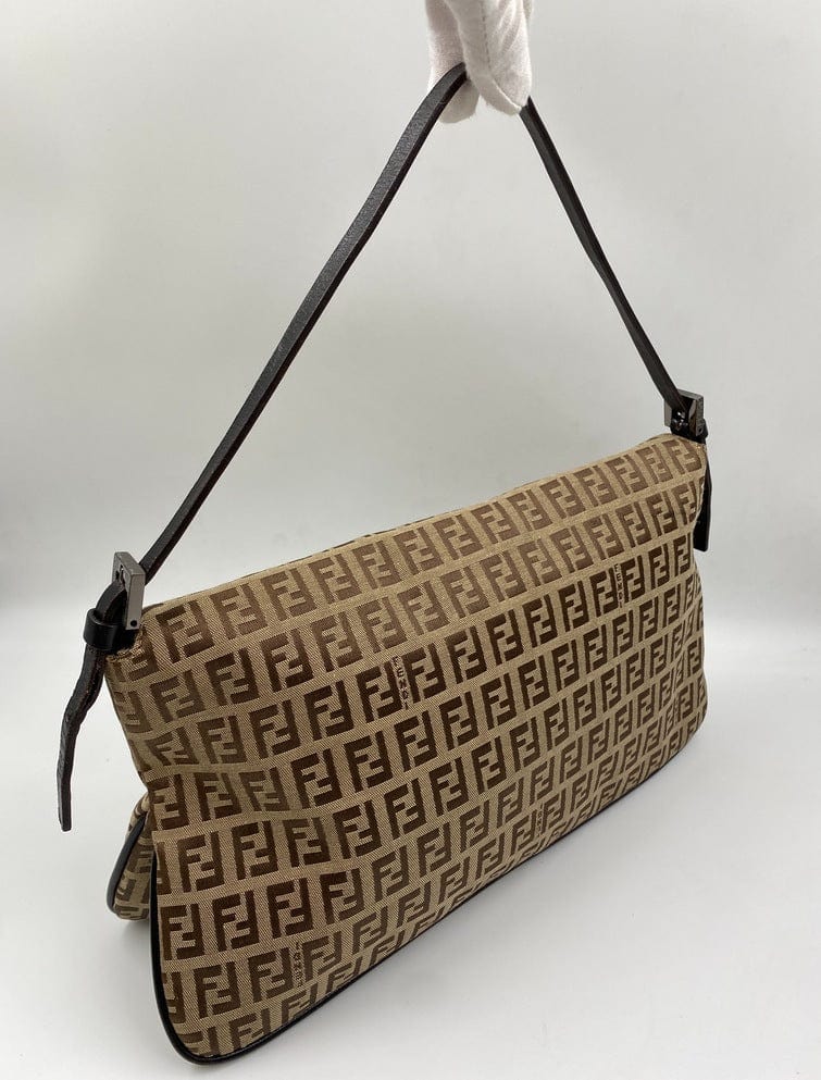 Fendi Vintage Zucchino Double Flap Bag in Classic Zucchino Beige Brown Canvas