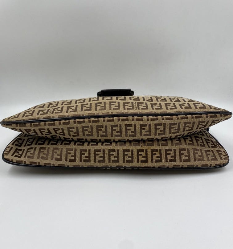 Fendi Vintage Zucchino Double Flap Bag in Classic Zucchino Beige Brown Canvas