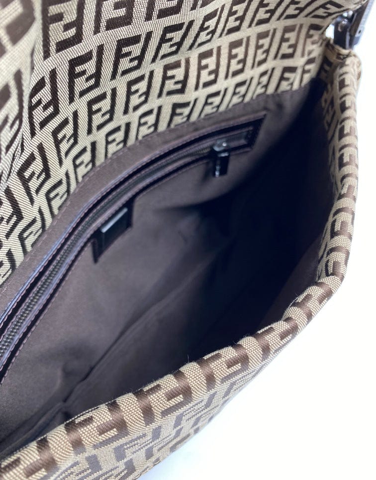 Fendi Vintage Zucchino Double Flap Bag in Classic Zucchino Beige Brown Canvas
