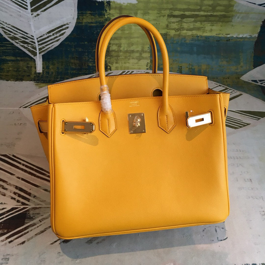 GLAMI Birkin Yellow For Women Gold Toned Hardware 11in/30cm