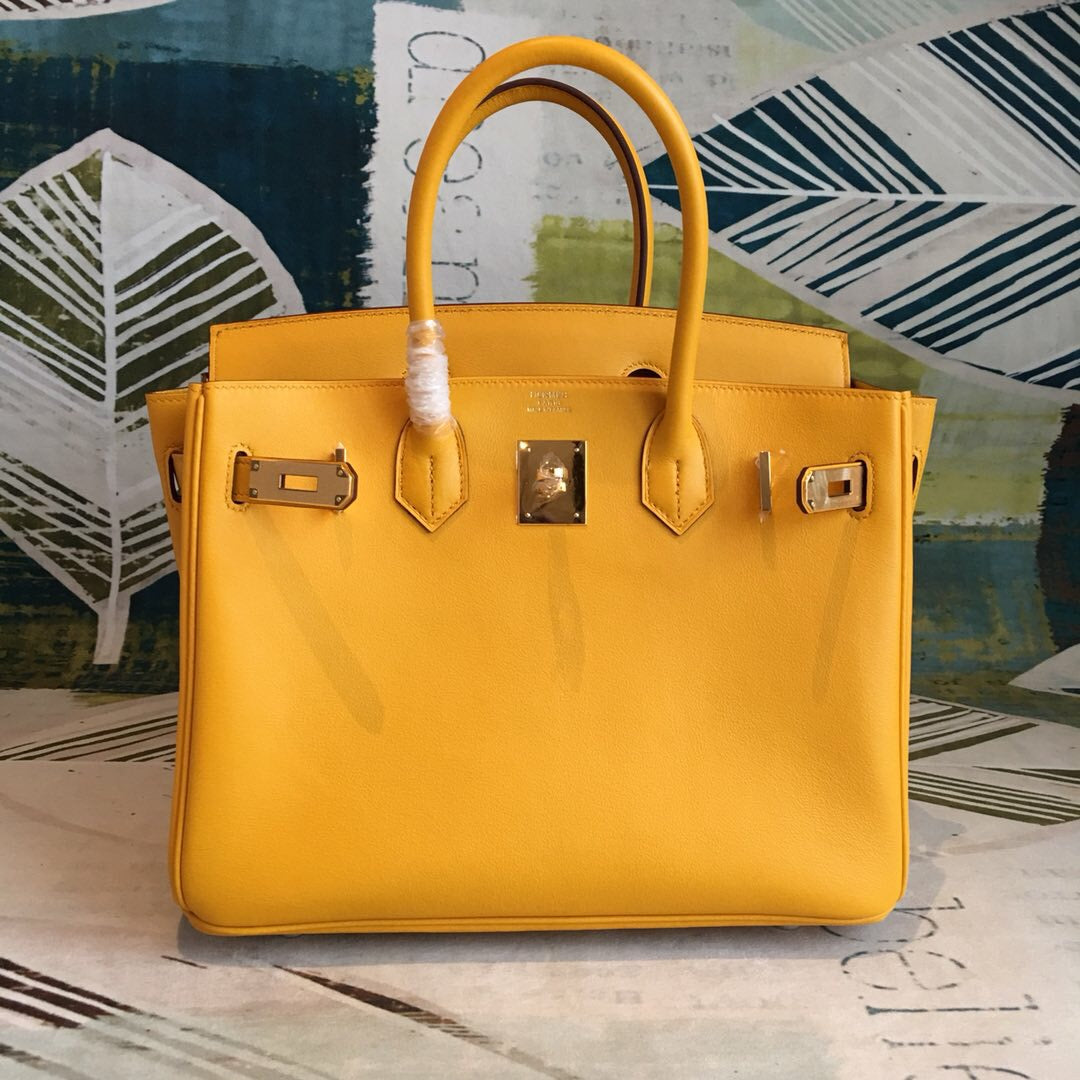 GLAMI Birkin Yellow For Women Gold Toned Hardware 11in/30cm