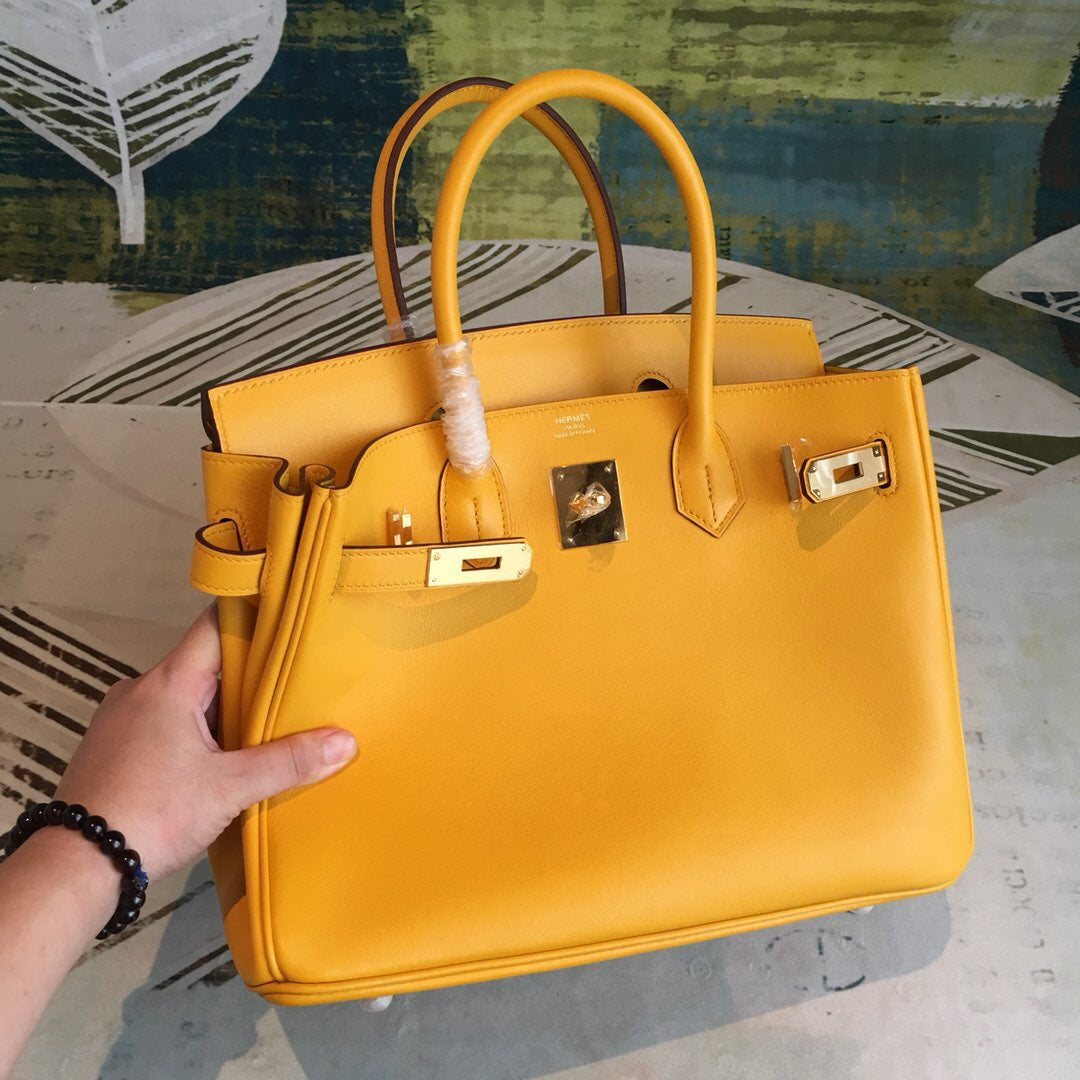GLAMI Birkin Yellow For Women Gold Toned Hardware 11in/30cm