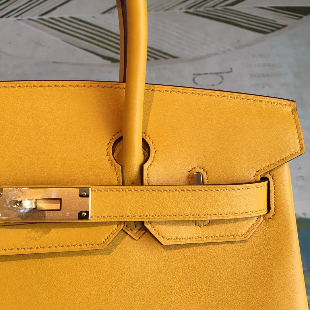 GLAMI Birkin Yellow For Women Gold Toned Hardware 11in/30cm