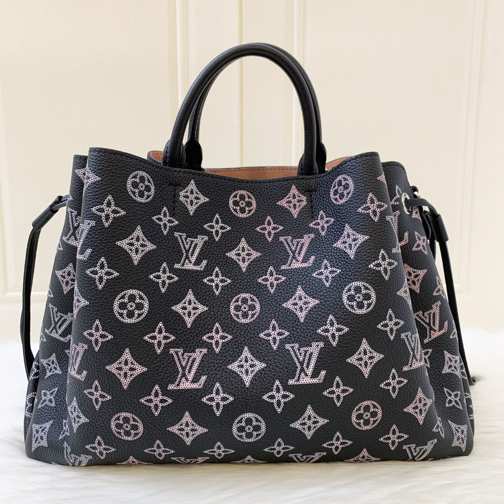 LV Bella Tote in Mahina Leather Black and Light Pink Mahina Leather