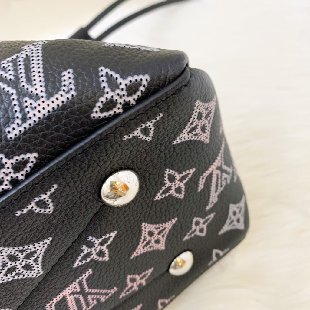 LV Bella Tote in Mahina Leather Black and Light Pink Mahina Leather