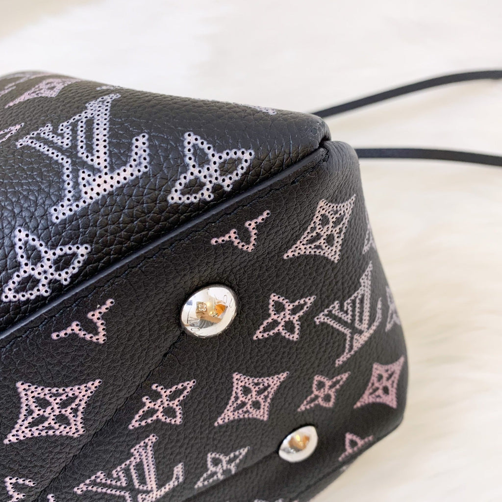 LV Bella Tote in Mahina Leather Black and Light Pink Mahina Leather