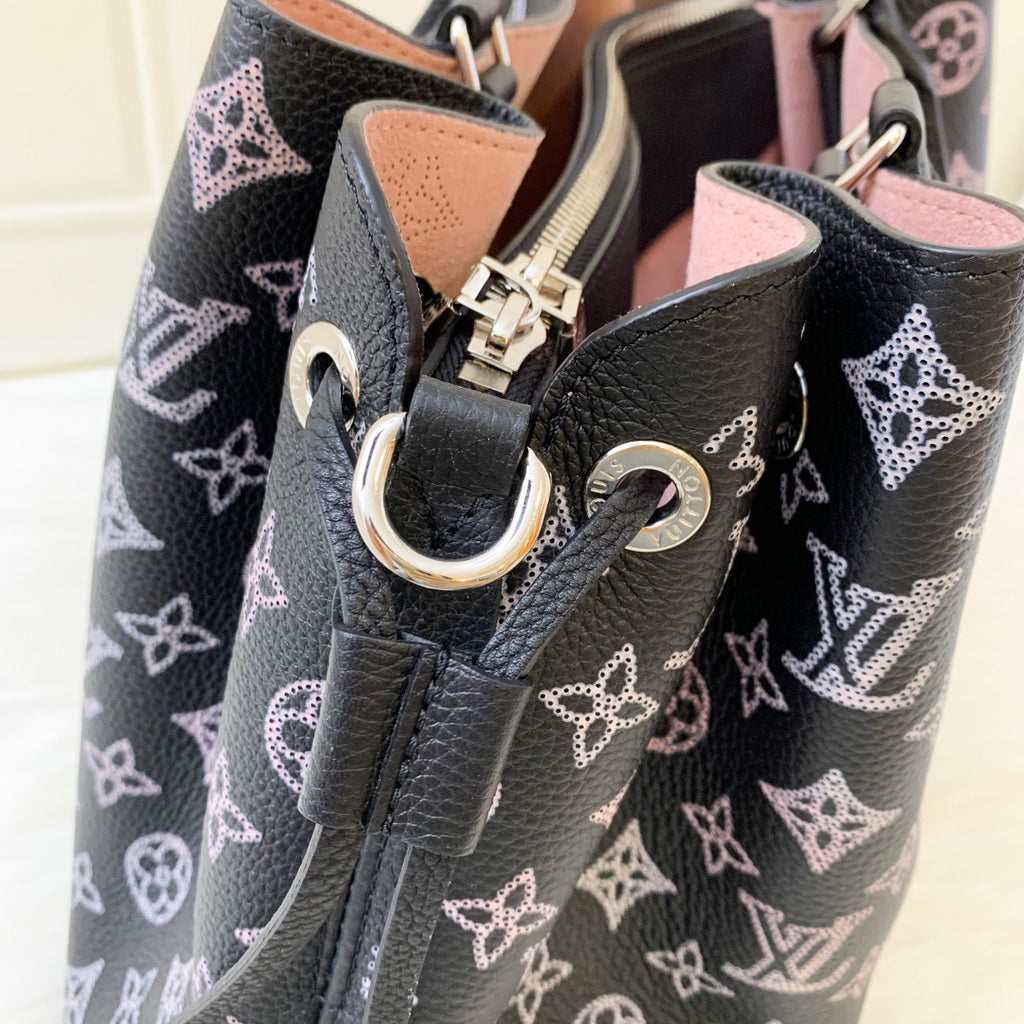 LV Bella Tote in Mahina Leather Black and Light Pink Mahina Leather