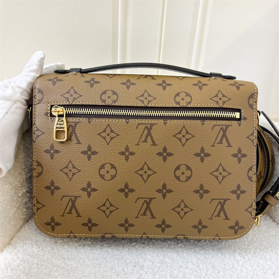 LV Pochette Metis in Reverse Monogram Canvas, Black Leather and GHW