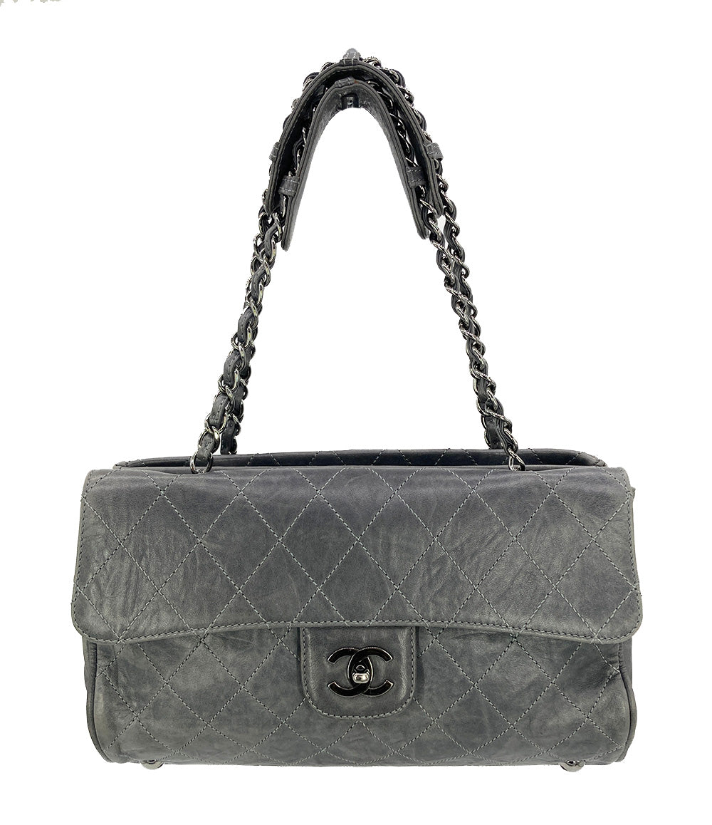 Chanel Gray Distressed Leather Quilted Classic Flap