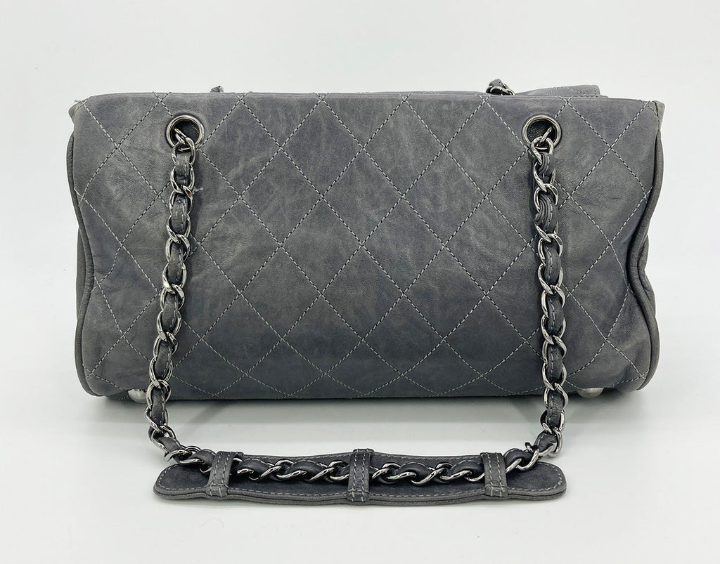 Chanel Gray Distressed Leather Quilted Classic Flap