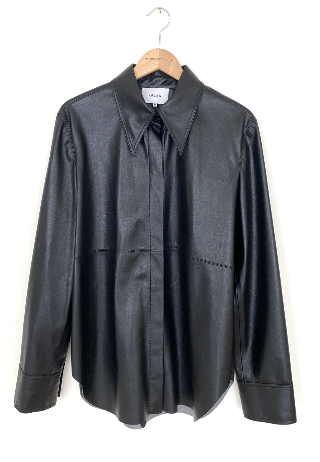 BLACK VEGAN LEATHER NAUM SHIRT - Size MEDIUM