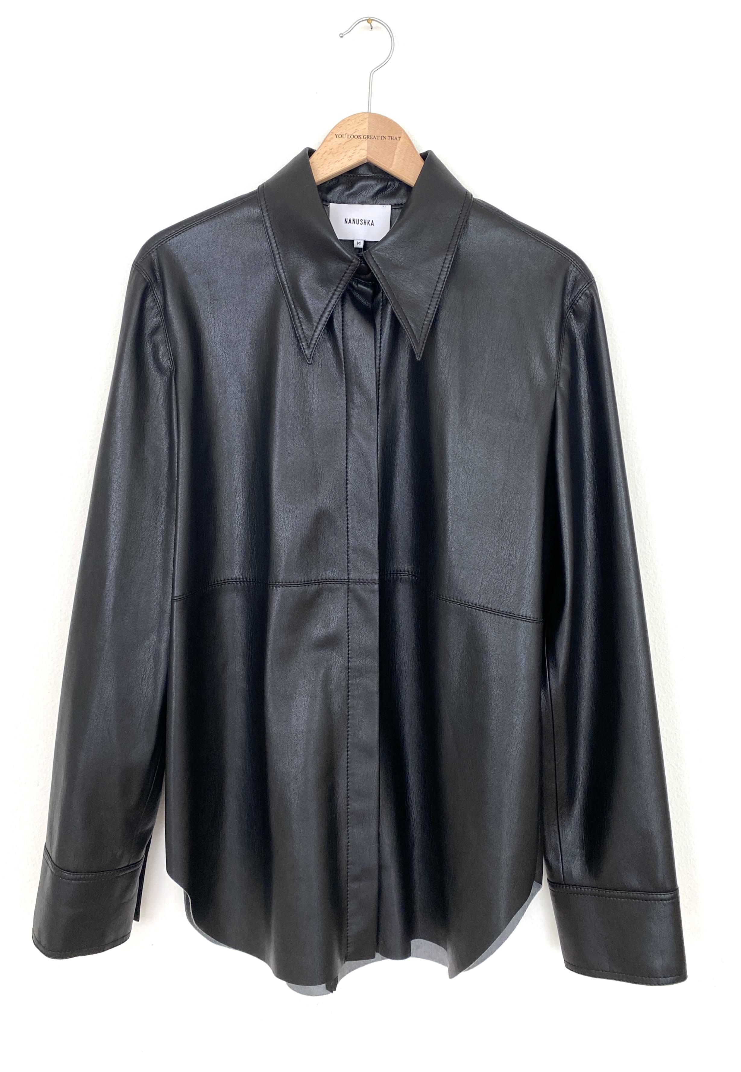 BLACK VEGAN LEATHER NAUM SHIRT - Size MEDIUM