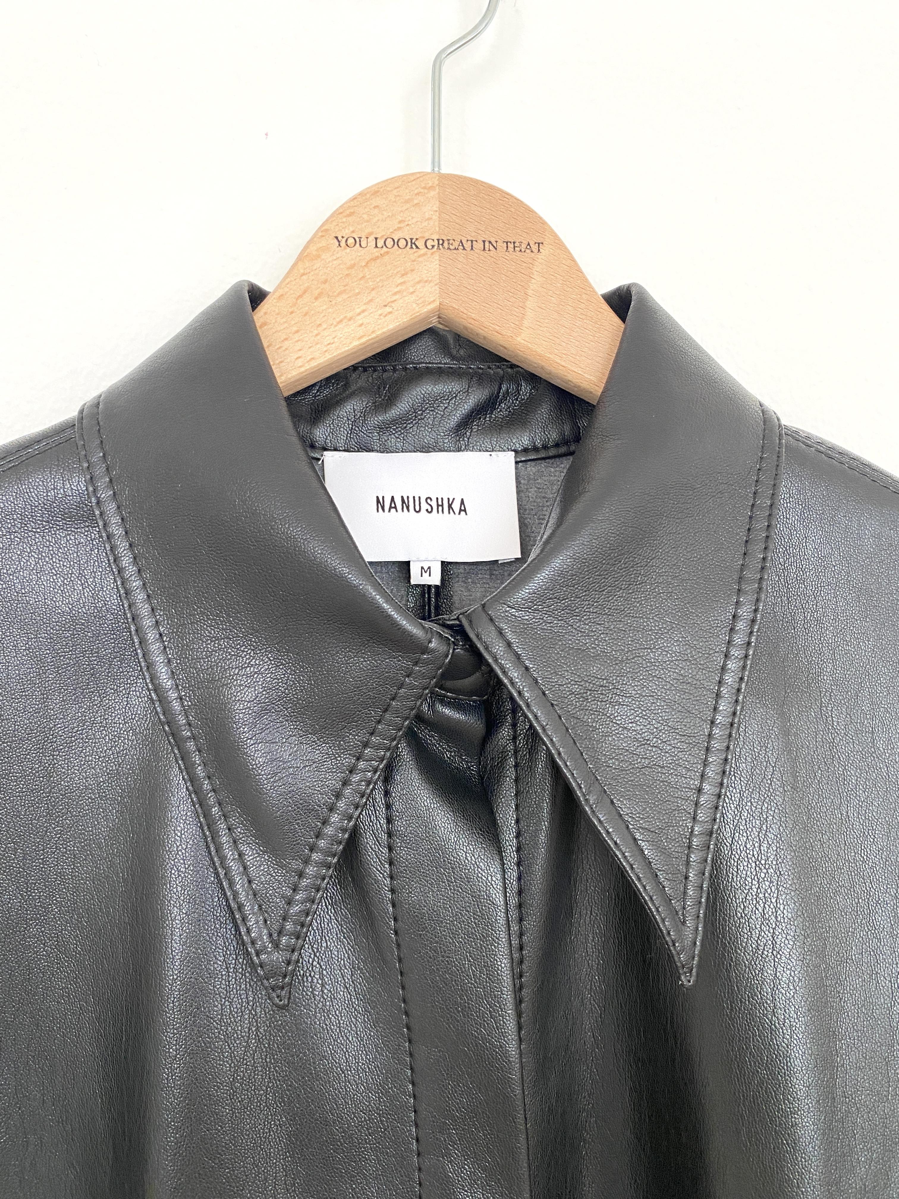 BLACK VEGAN LEATHER NAUM SHIRT - Size MEDIUM