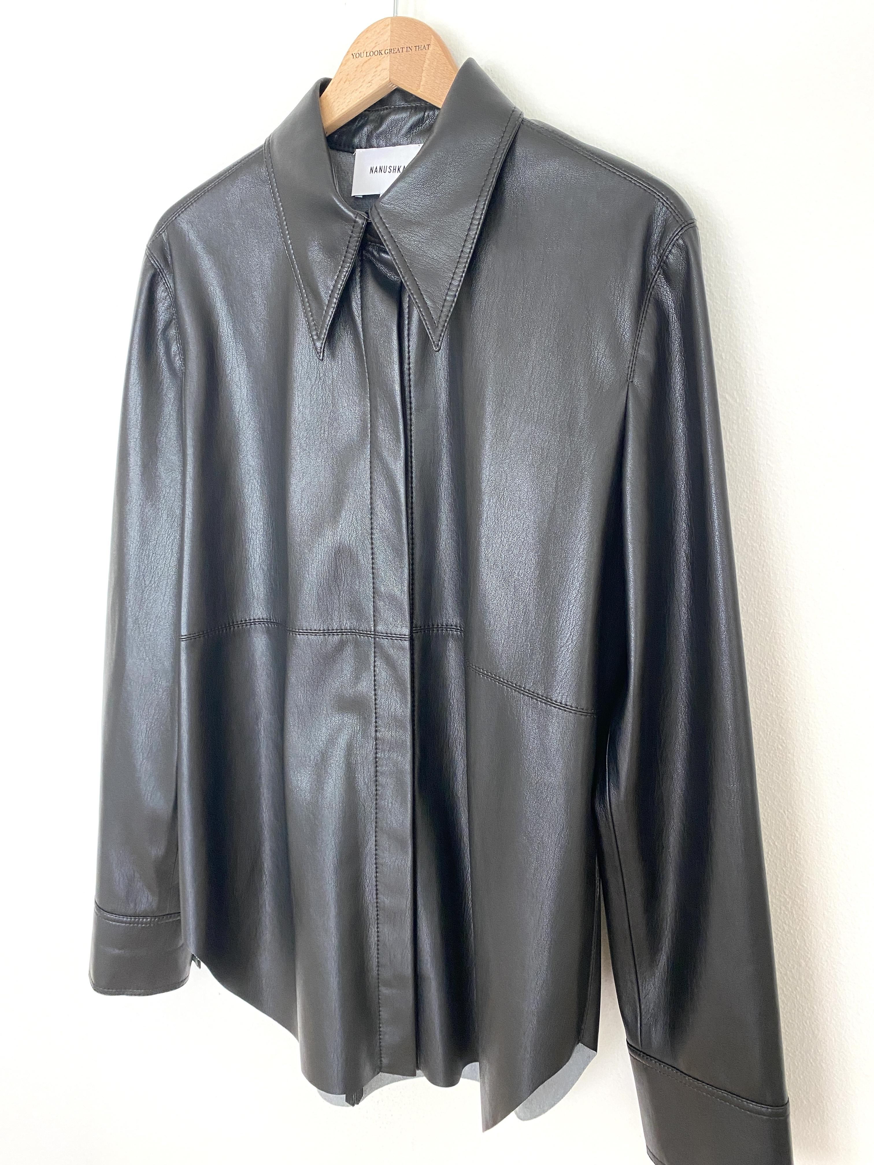 BLACK VEGAN LEATHER NAUM SHIRT - Size MEDIUM