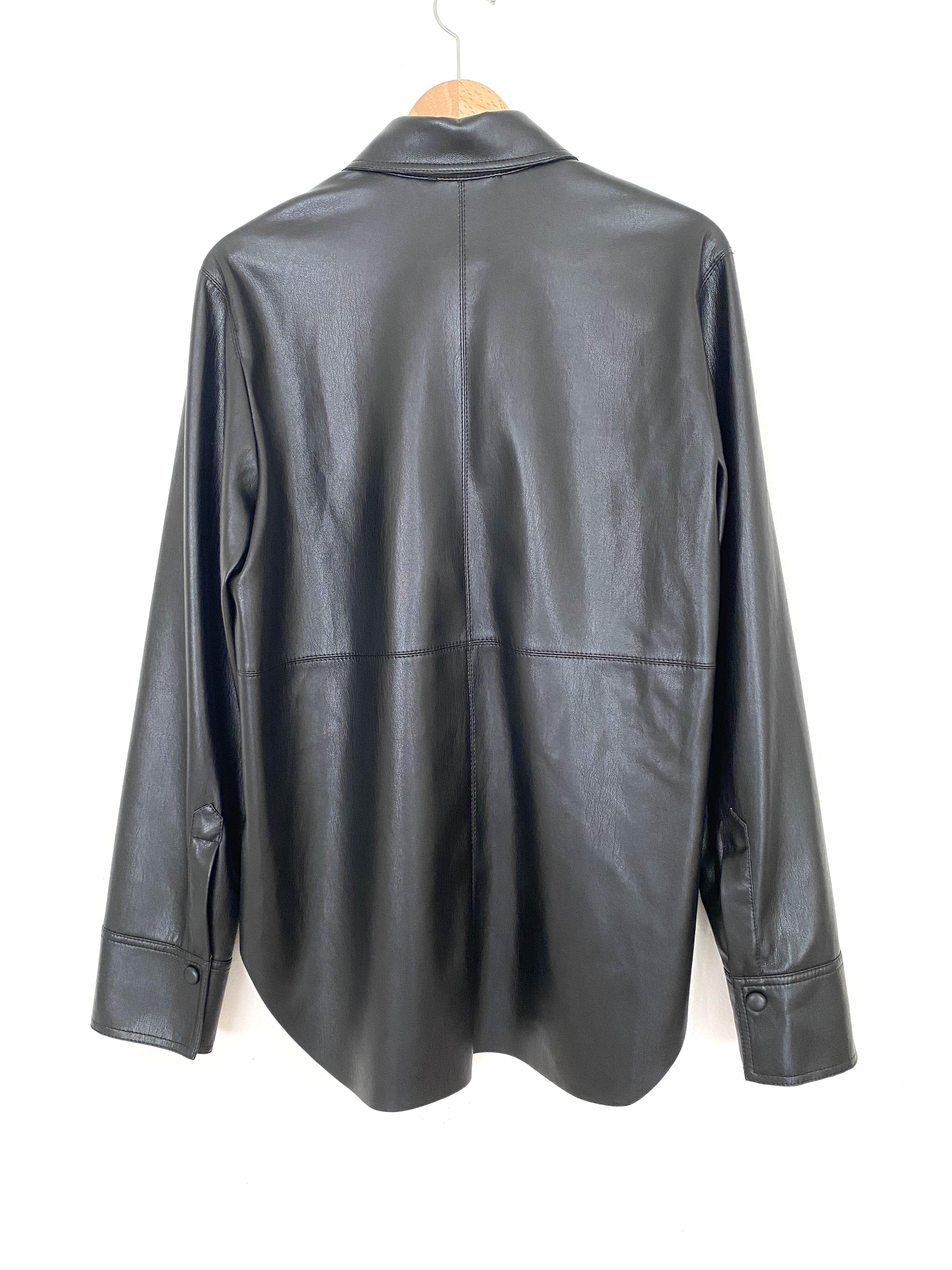 BLACK VEGAN LEATHER NAUM SHIRT - Size MEDIUM