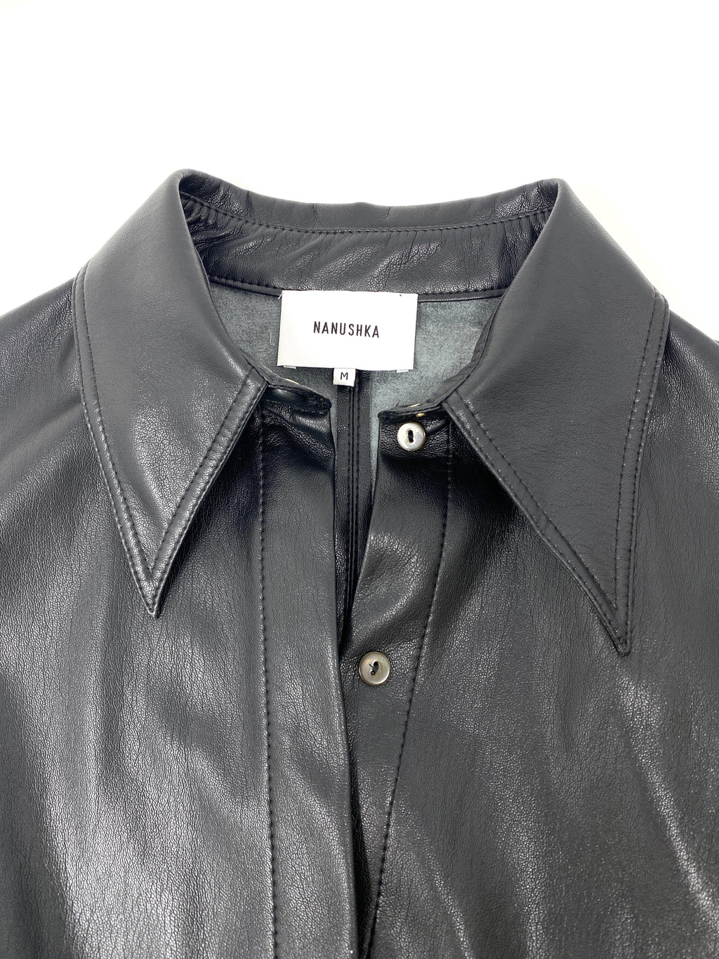 BLACK VEGAN LEATHER NAUM SHIRT - Size MEDIUM