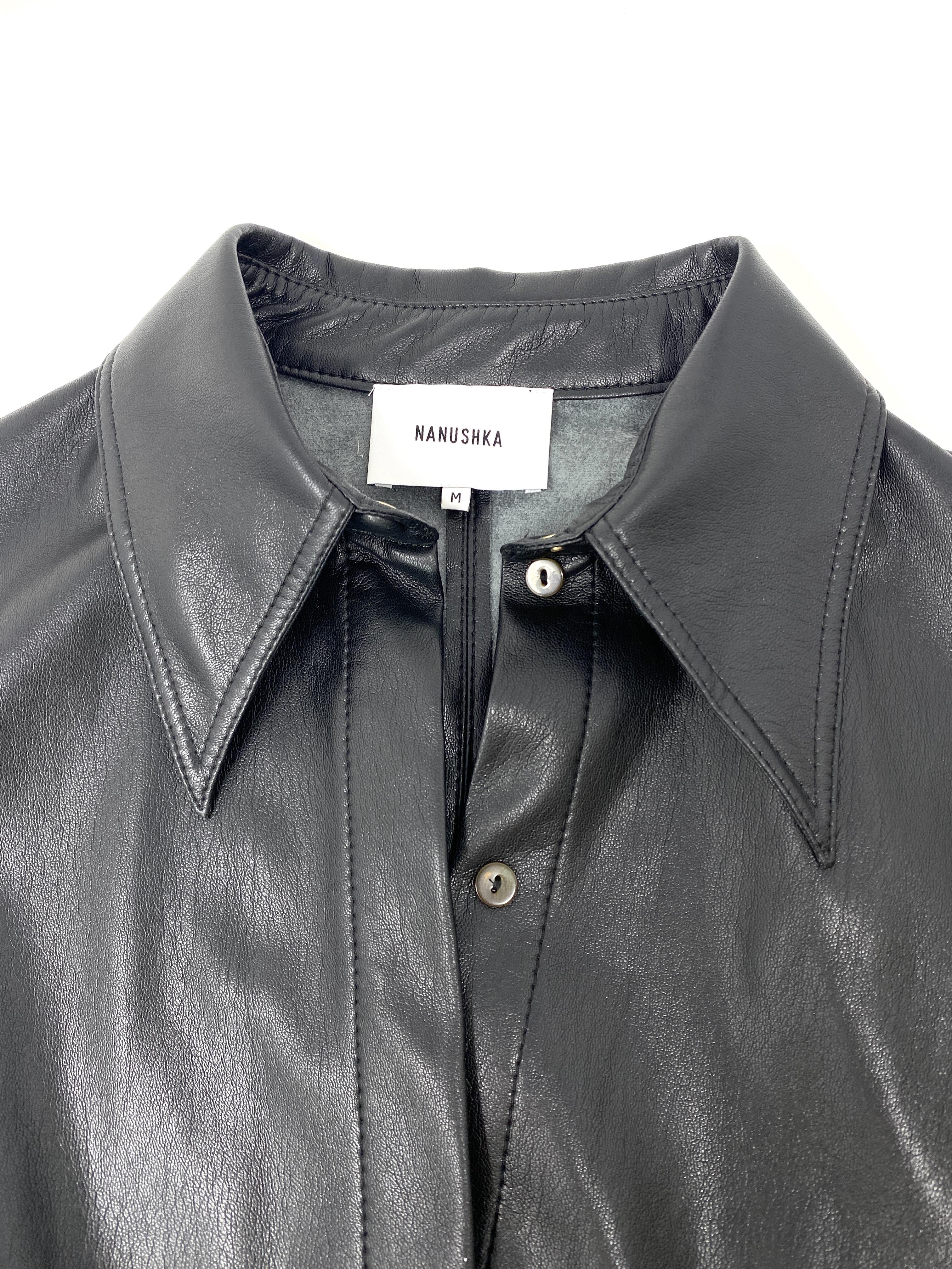 BLACK VEGAN LEATHER NAUM SHIRT - Size MEDIUM