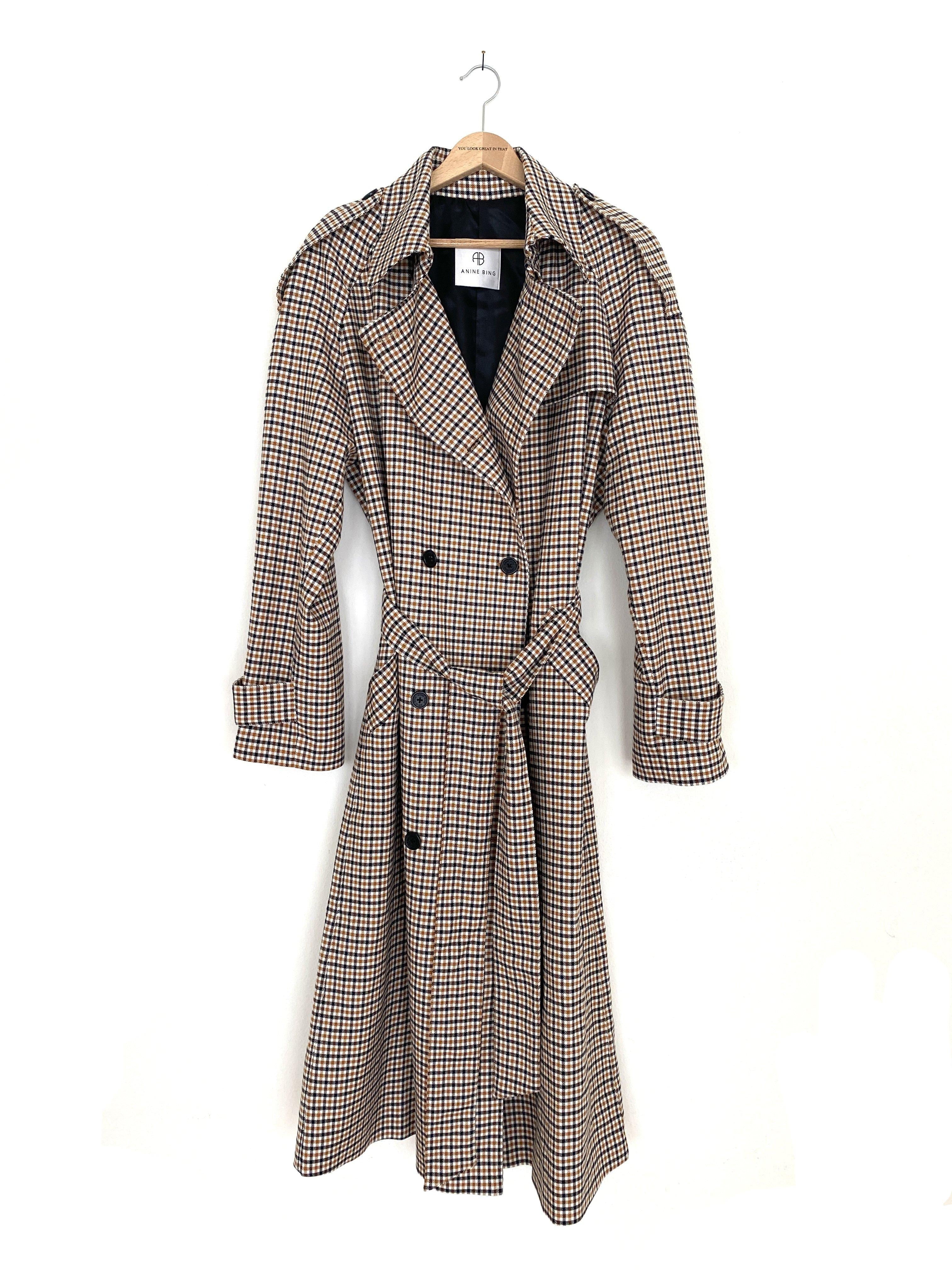 MUSTARD PLAID LONDON TRENCH COAT - SIZE MEDIUM