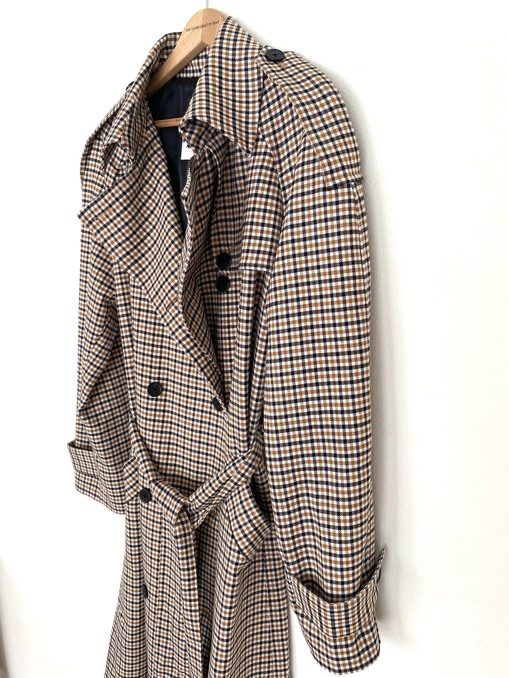 MUSTARD PLAID LONDON TRENCH COAT - SIZE MEDIUM