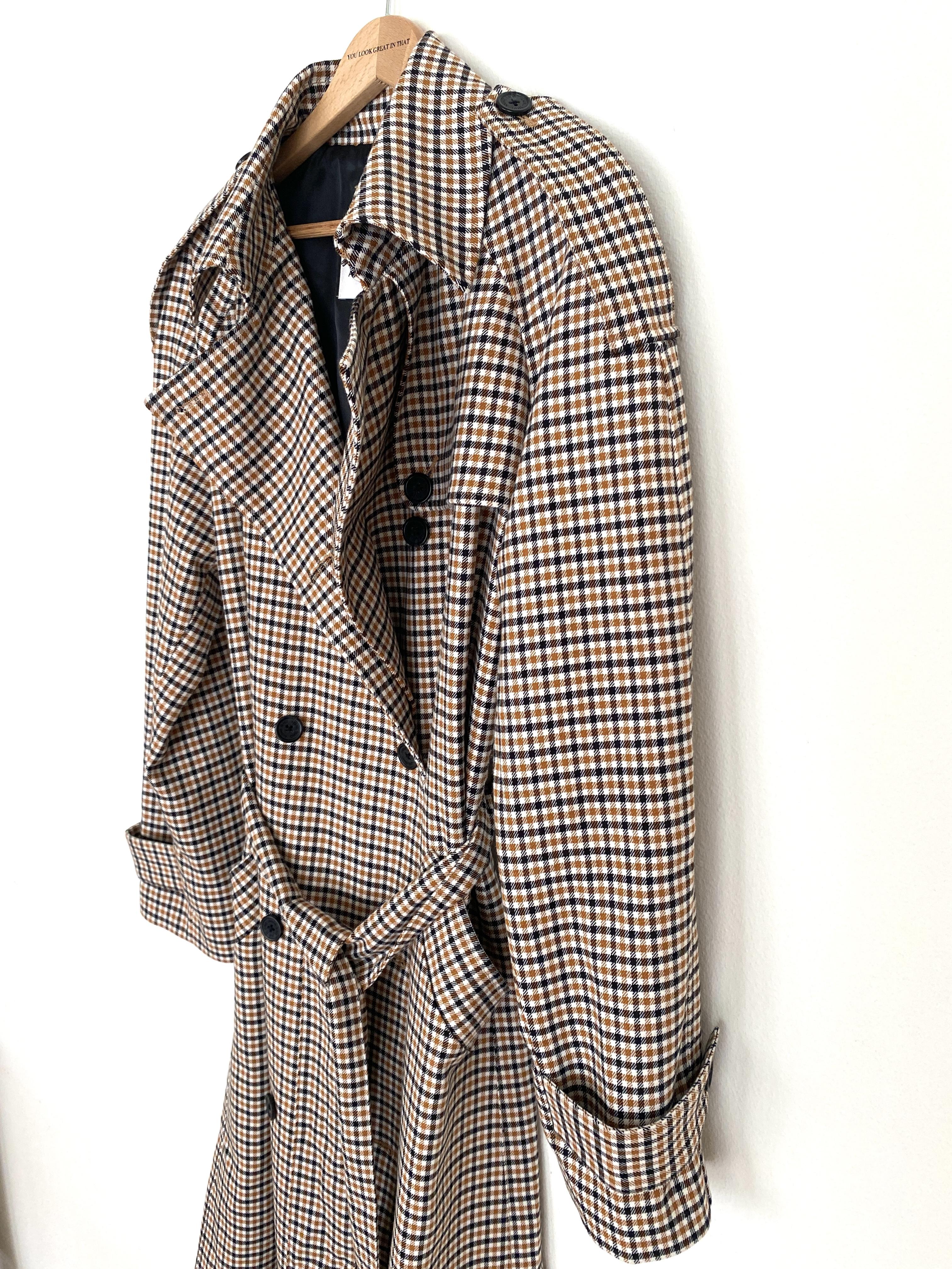 MUSTARD PLAID LONDON TRENCH COAT - SIZE MEDIUM