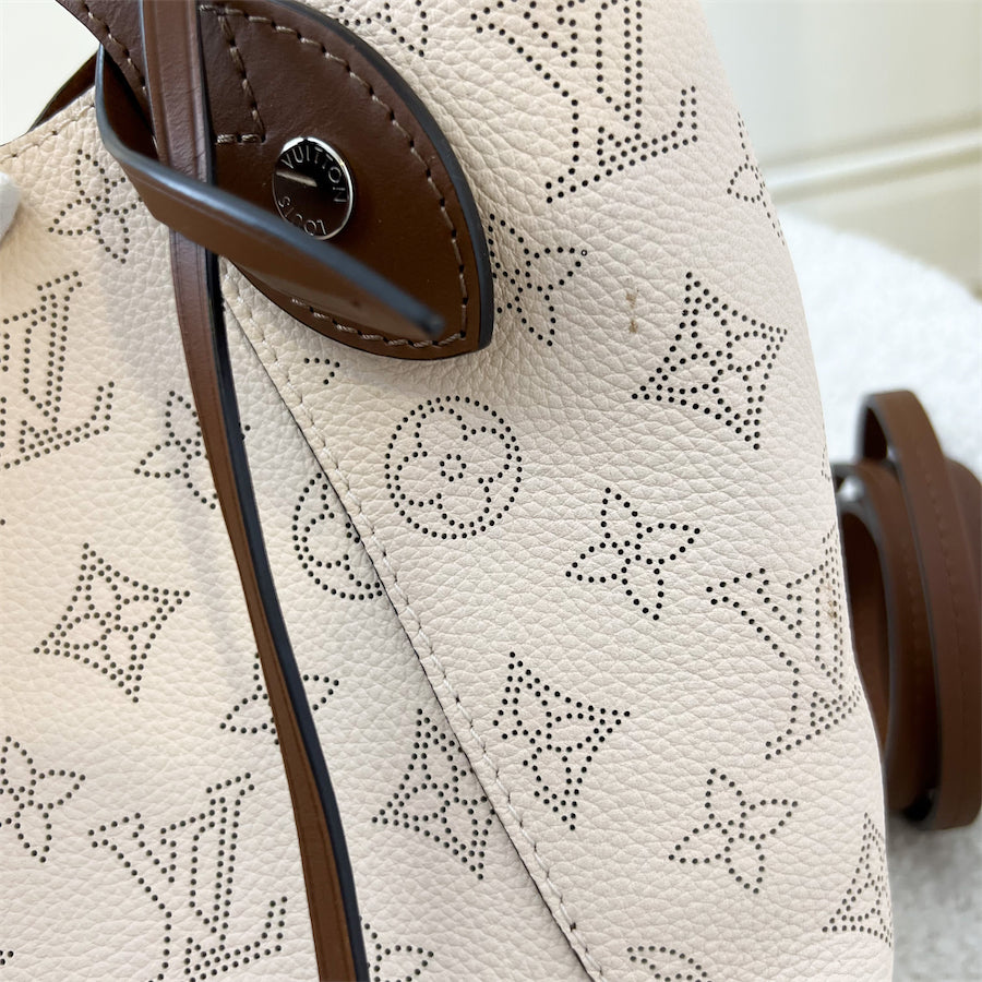 LV Hina PM in Creme Beige Mahina Perforated Calf Leather and Brown Trim