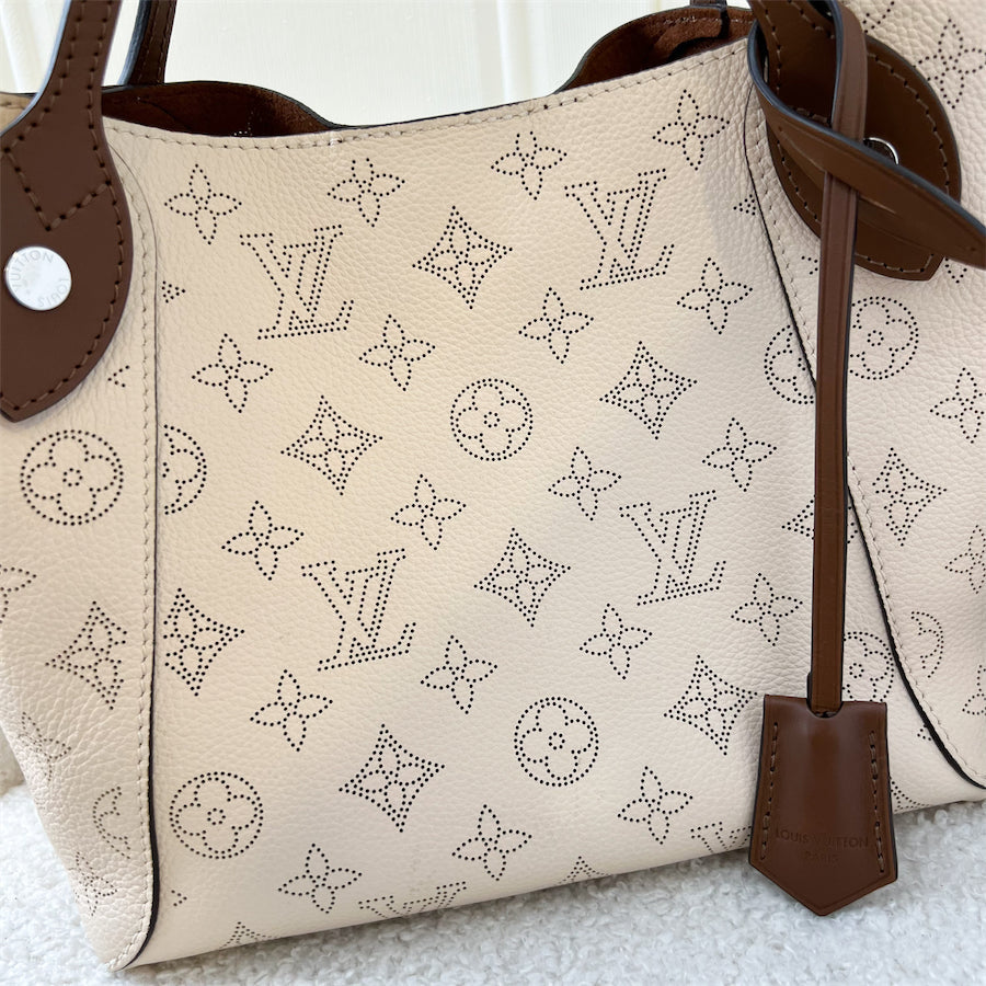 LV Hina PM in Creme Beige Mahina Perforated Calf Leather and Brown Trim