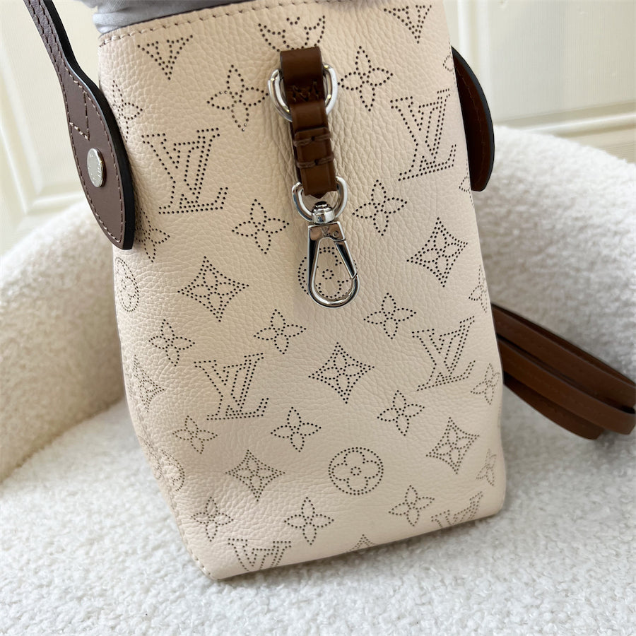 LV Hina PM in Creme Beige Mahina Perforated Calf Leather and Brown Trim