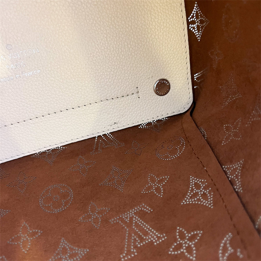 LV Hina PM in Creme Beige Mahina Perforated Calf Leather and Brown Trim
