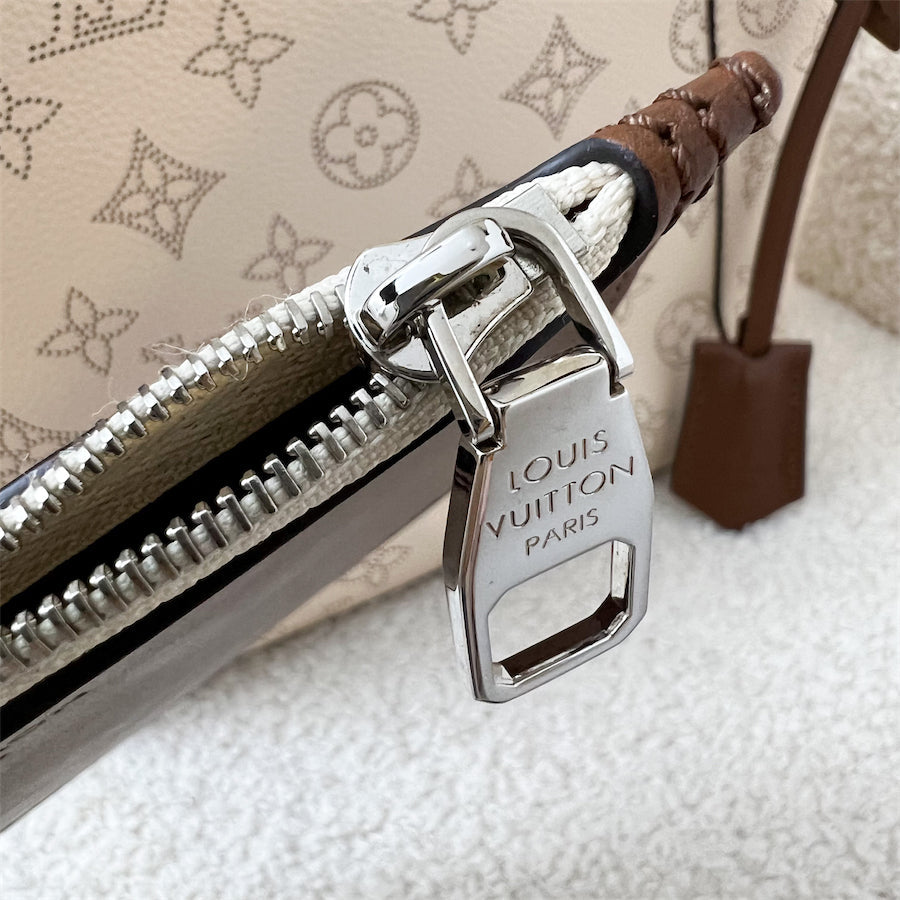 LV Hina PM in Creme Beige Mahina Perforated Calf Leather and Brown Trim