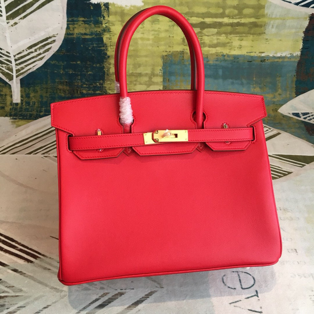 GLAMI Birkin Red For Women Gold Toned Hardware 11.8in/30cm