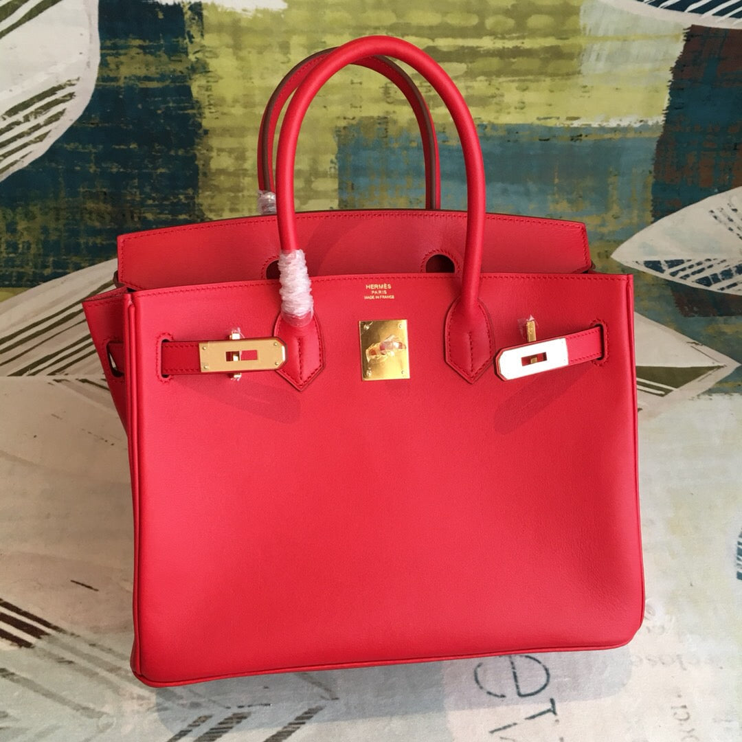 GLAMI Birkin Red For Women Gold Toned Hardware 11.8in/30cm