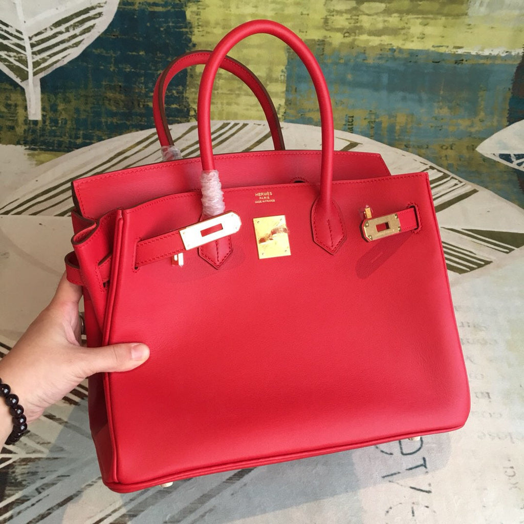 GLAMI Birkin Red For Women Gold Toned Hardware 11.8in/30cm