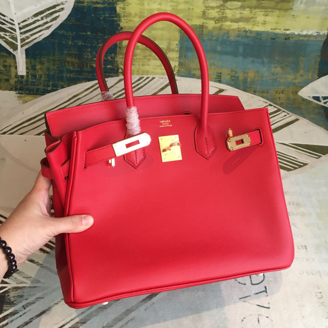 GLAMI Birkin Red For Women Gold Toned Hardware 11.8in/30cm