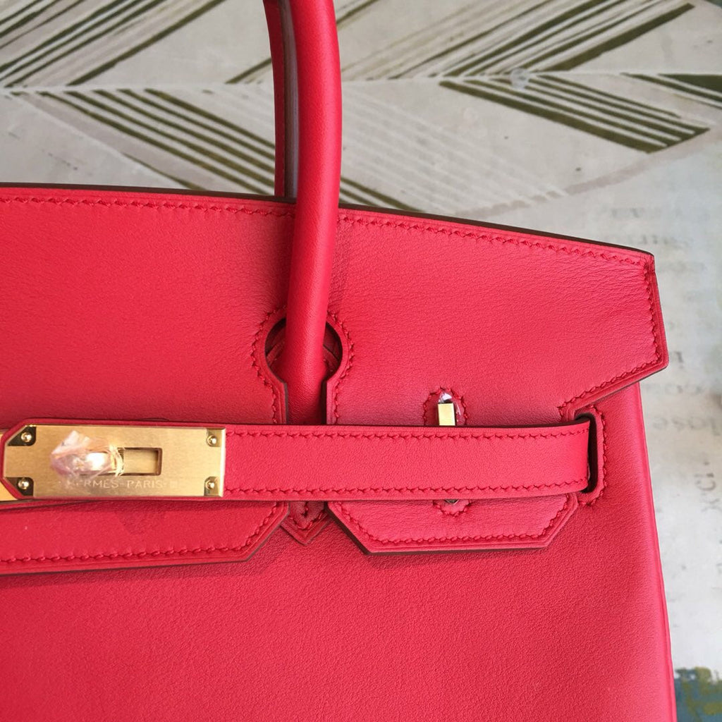 GLAMI Birkin Red For Women Gold Toned Hardware 11.8in/30cm