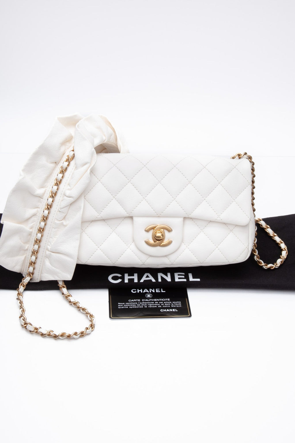 CHANEL Calfskin Quilted Mini Romance Rectangular Flap White