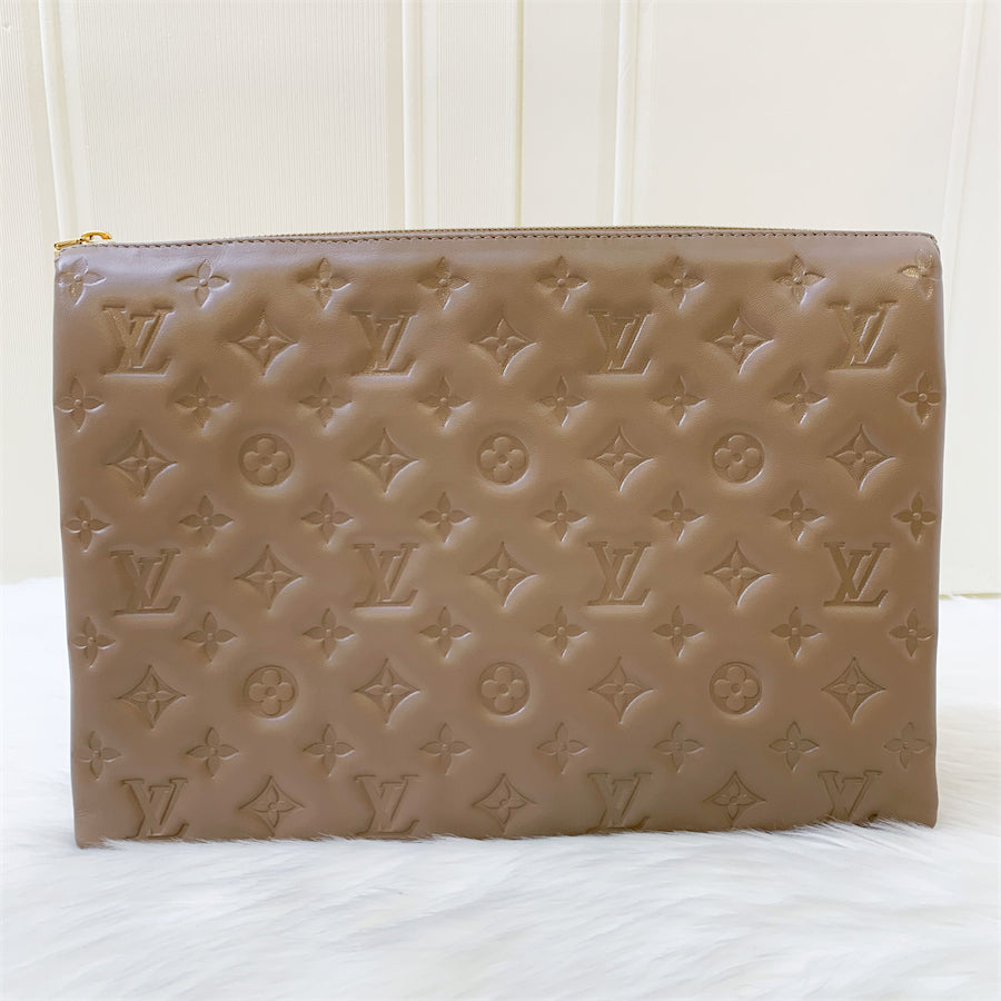 LV Coussin MM in Taupe Monogram-Embossed Puffy Lambskin GHW