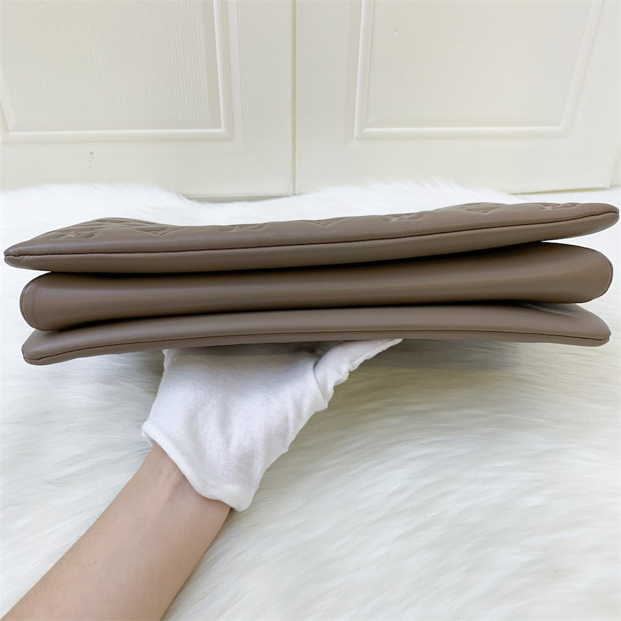 LV Coussin MM in Taupe Monogram-Embossed Puffy Lambskin GHW