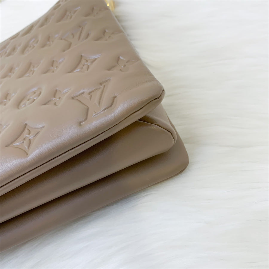 LV Coussin MM in Taupe Monogram-Embossed Puffy Lambskin GHW