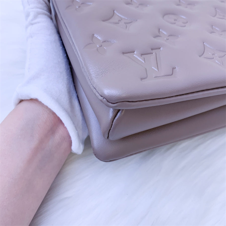 LV Coussin MM in Taupe Monogram-Embossed Puffy Lambskin GHW
