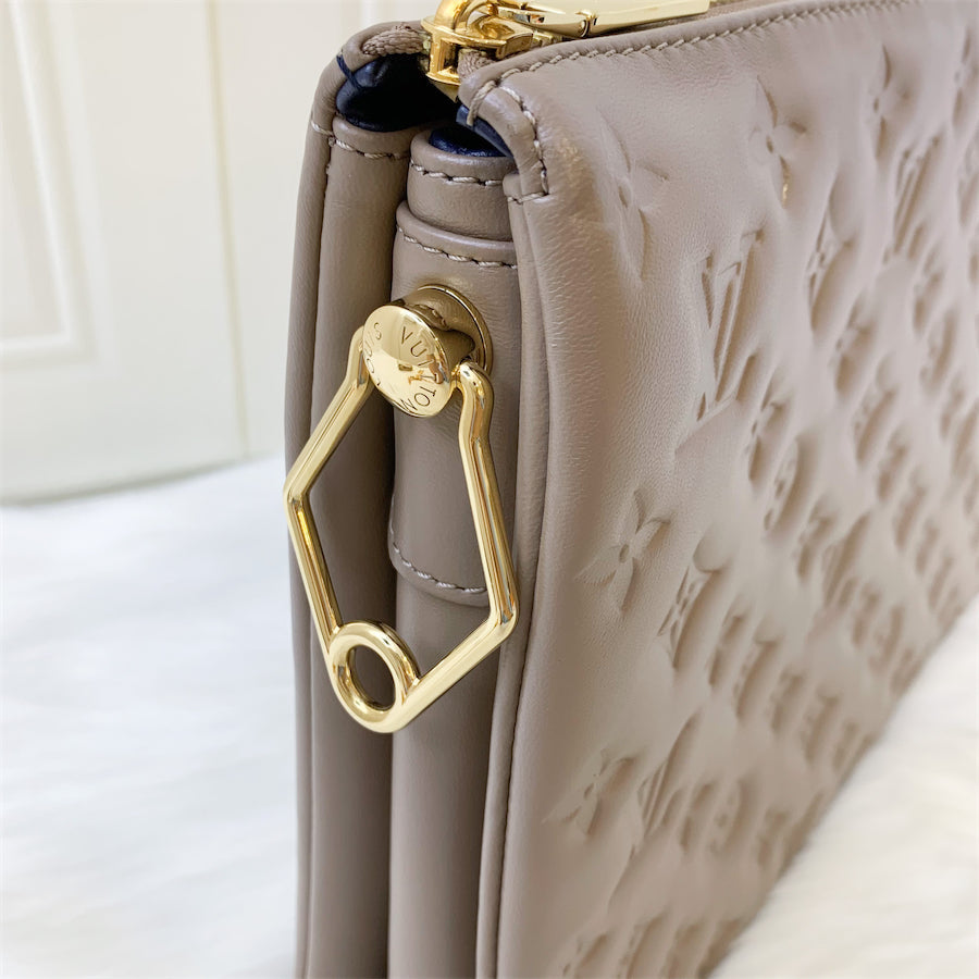 LV Coussin MM in Taupe Monogram-Embossed Puffy Lambskin GHW